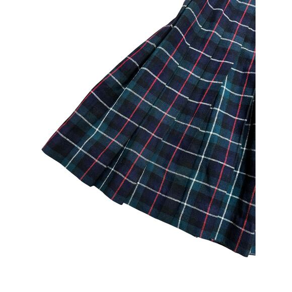 Vintage Blue Green Tartan Plaid Pleated Wool Skirt 26" Waist - Picture 2 of 6